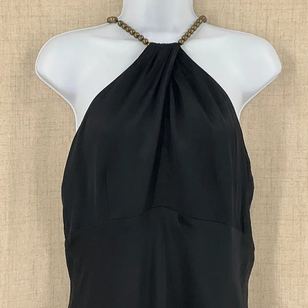 Michael Kors Halter Top Women 10‎ Black Silk Beaded Neckline Chic Evening Blouse